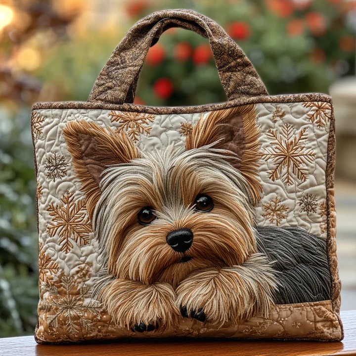 Yorkshire Terrier Snowflake Quilted Tote Bag Yorkie Dog Mom Winter Lover Holiday Nature Gift For Her