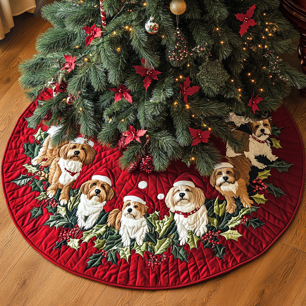 Yorkshire Xmas Joy Christmas Quilted Tree Skirt Custom Christmas Tree Skirt Merch for Your Family