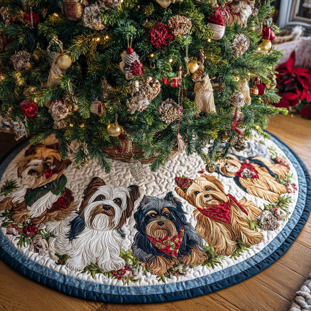 Yorkshires Charm Christmas Quilted Tree Skirt Beautiful Tree Skirt to Complete Your Christmas Look