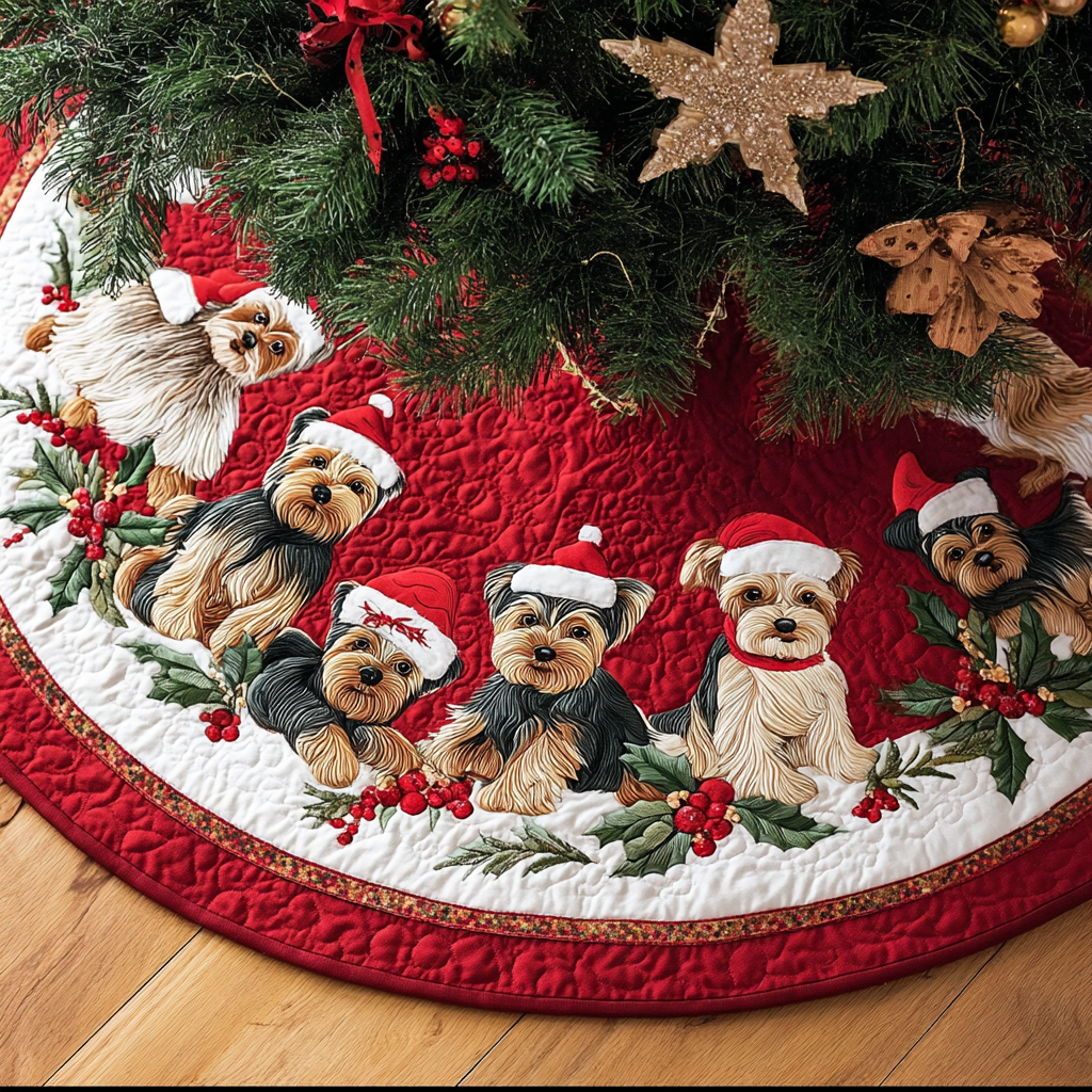 Yorkshires Glow Christmas Quilted Tree Skirt Xmas Decorations Yorkshire Terrier Presents