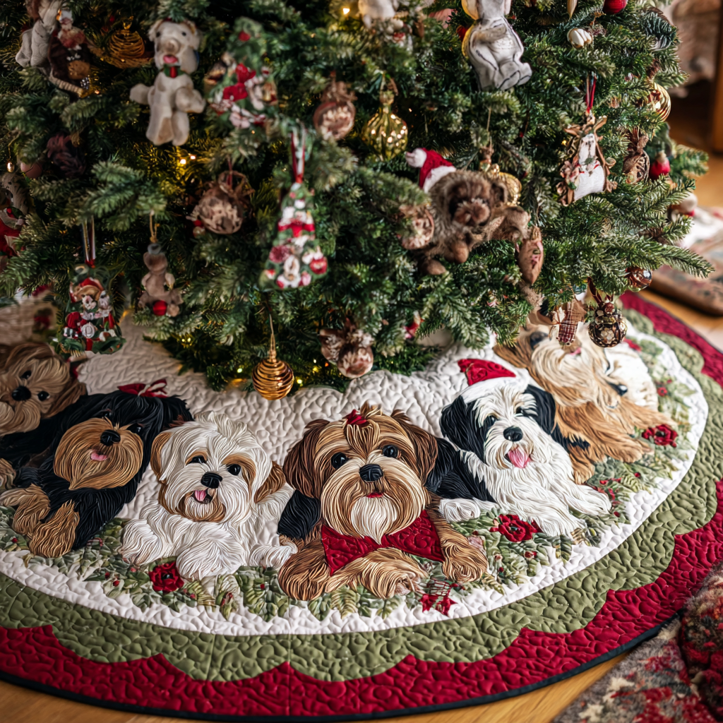 Yorkshires Heart Christmas Quilted Tree Skirt Warm and Soft Christmas Tree Skirt for Winter