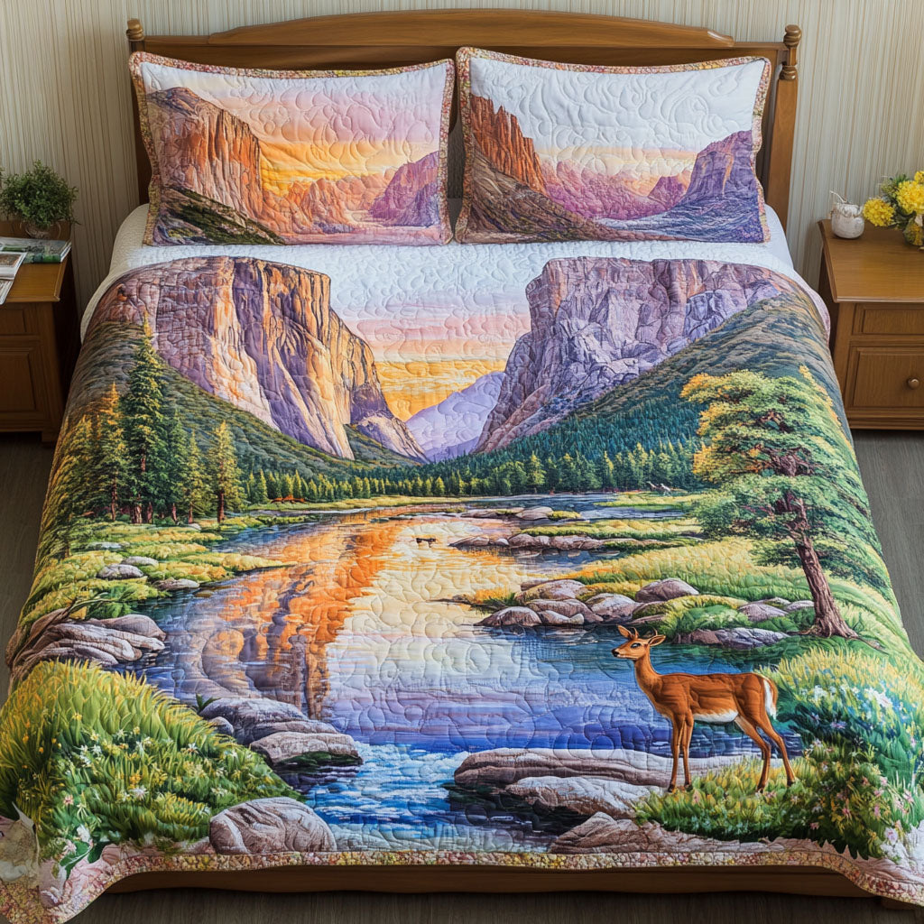 Yosemite Horizons Quilted Bedding Set Bedroom Decor Cool Gifts For Deer Hunters