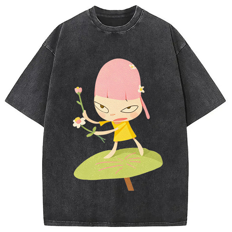 Yoshitomo Nara Unique Washed T-Shirt Funny Graphic Gift For Friends Gifts For Her