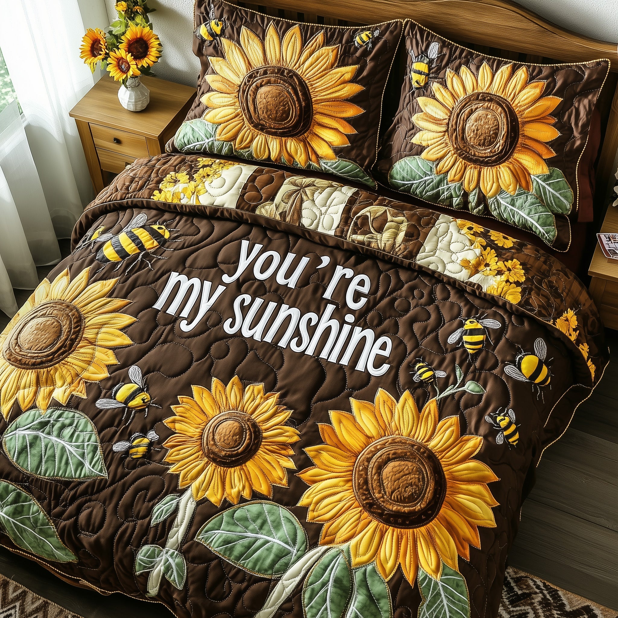 You Are My Sunshine Quilted Bedding Set Duvet Cover Bed Sheet Bee Items Gifts