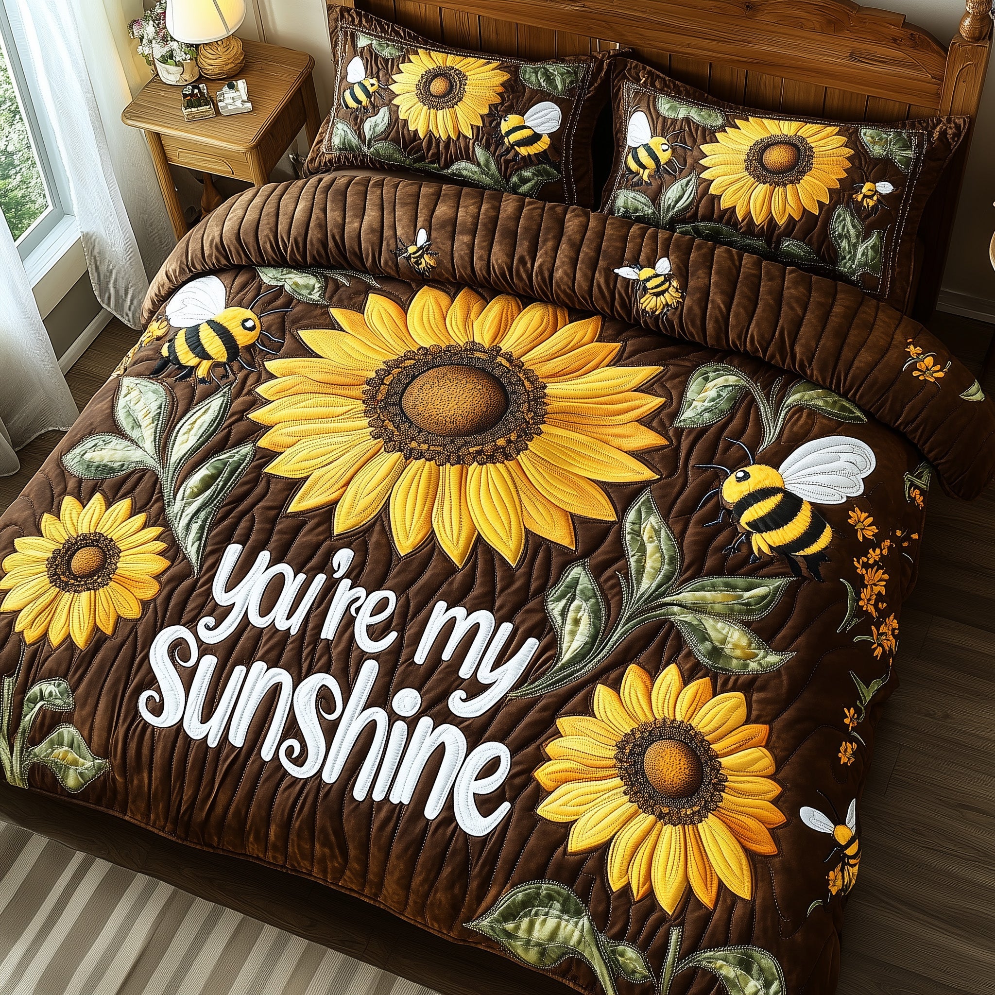 You Are My Sunshine Quilted Bedding Set Duvet Cover Bed Sheet Bee Present Ideas
