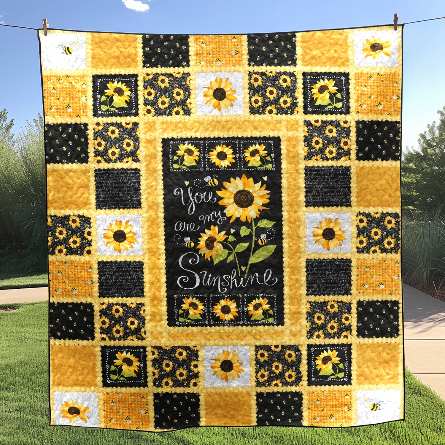 You Are My Sunshine Quilted Blanket Sunflower Throw Blanket