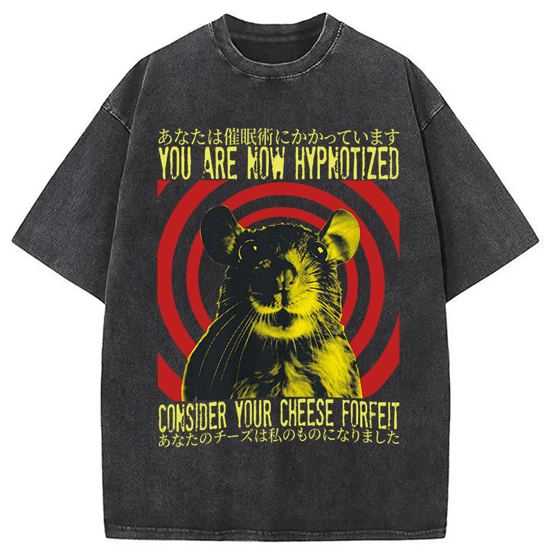 You Are Now Hypnotized Rat Japanese Washed T-Shirt Retro Streetwear Graphic Top Gifts For Him