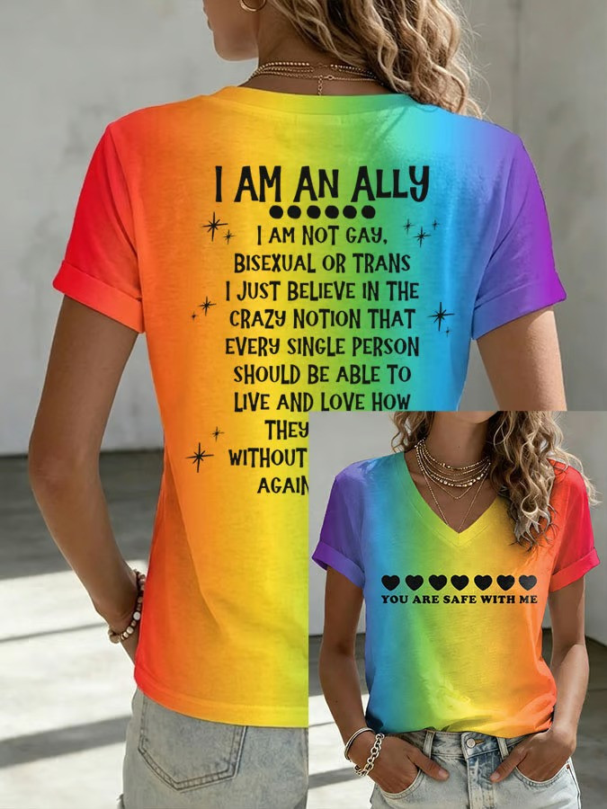 You Are Safe With Me V-Neck Shirt I Am An Ally Clothing Best Gift For Mom