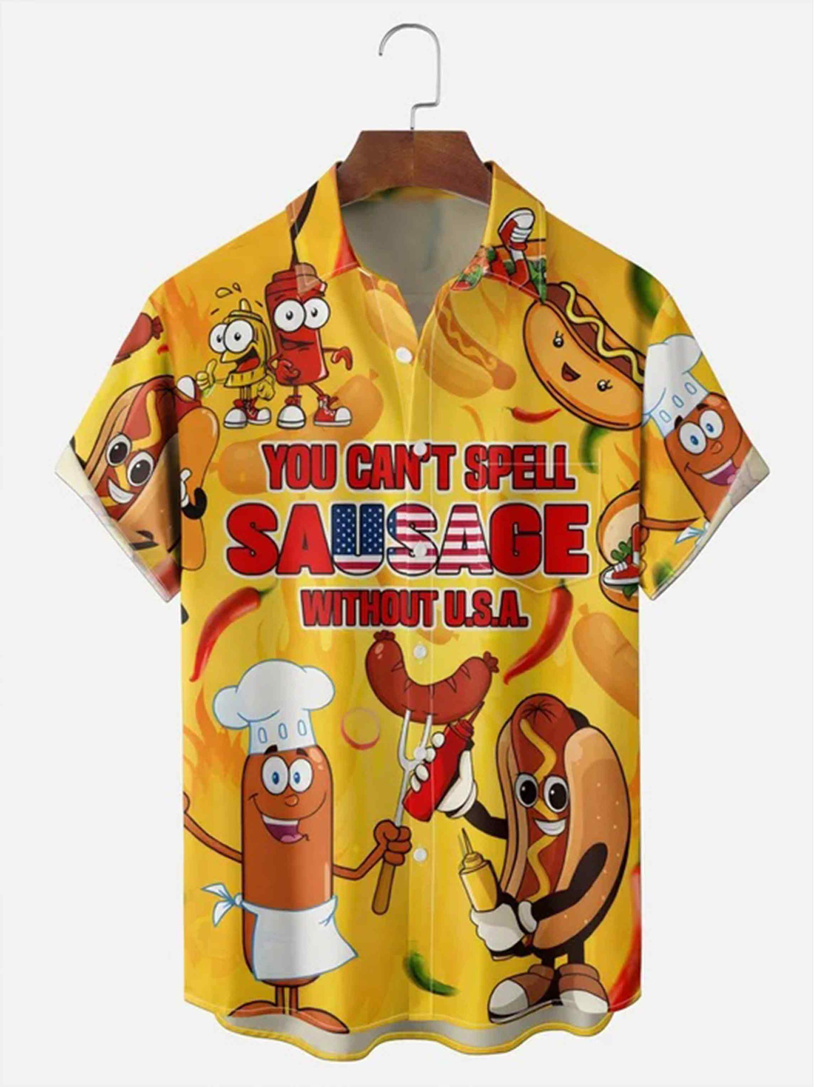 You Can't Spell Sausage Without USA Button Shirt Semiquincentennial Clothing Patriotic Gift
