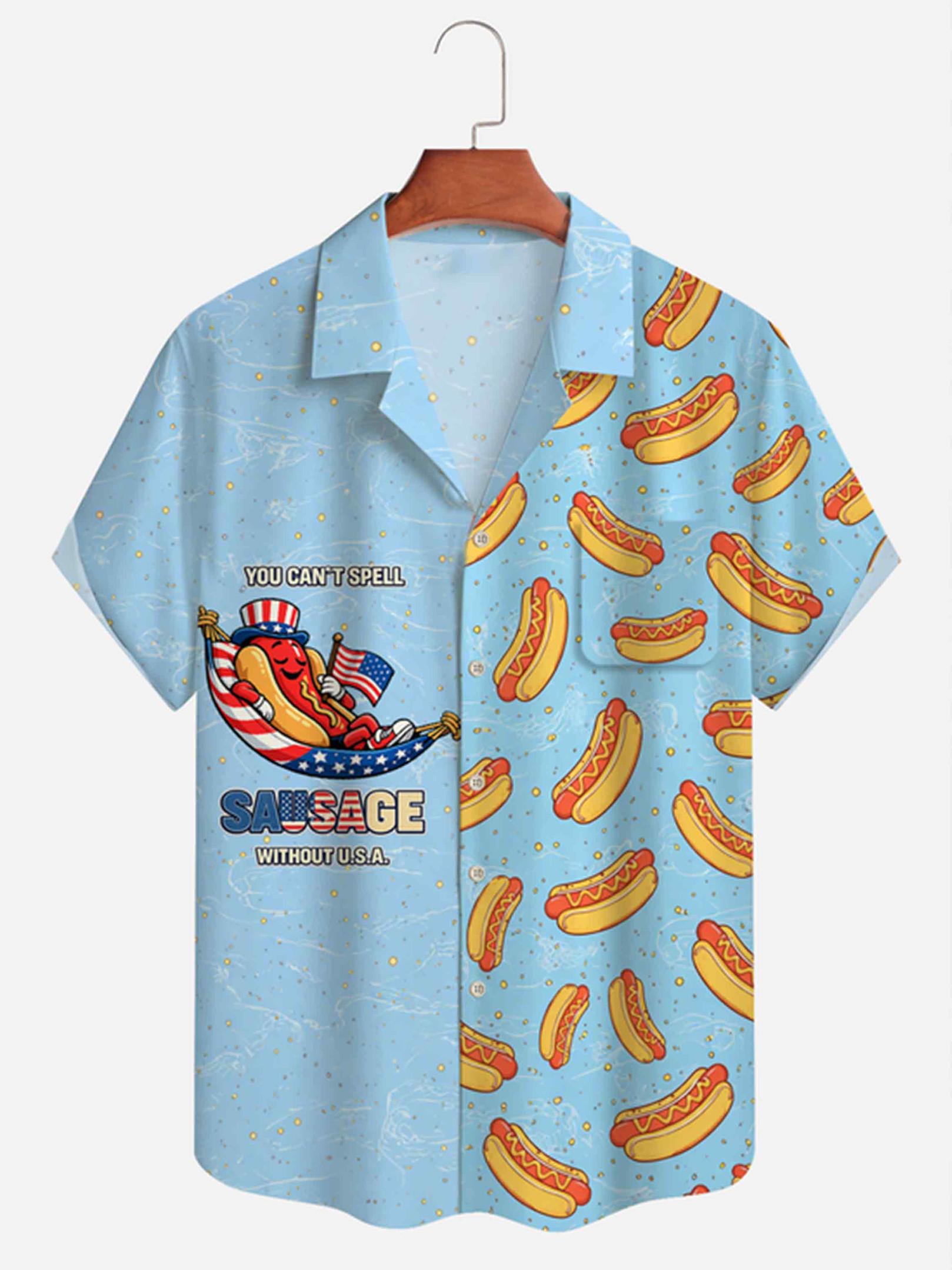 You Can't Spell Sausage Without USA Hawaiian Shirt Holiday Funny Sausage 250th Gift