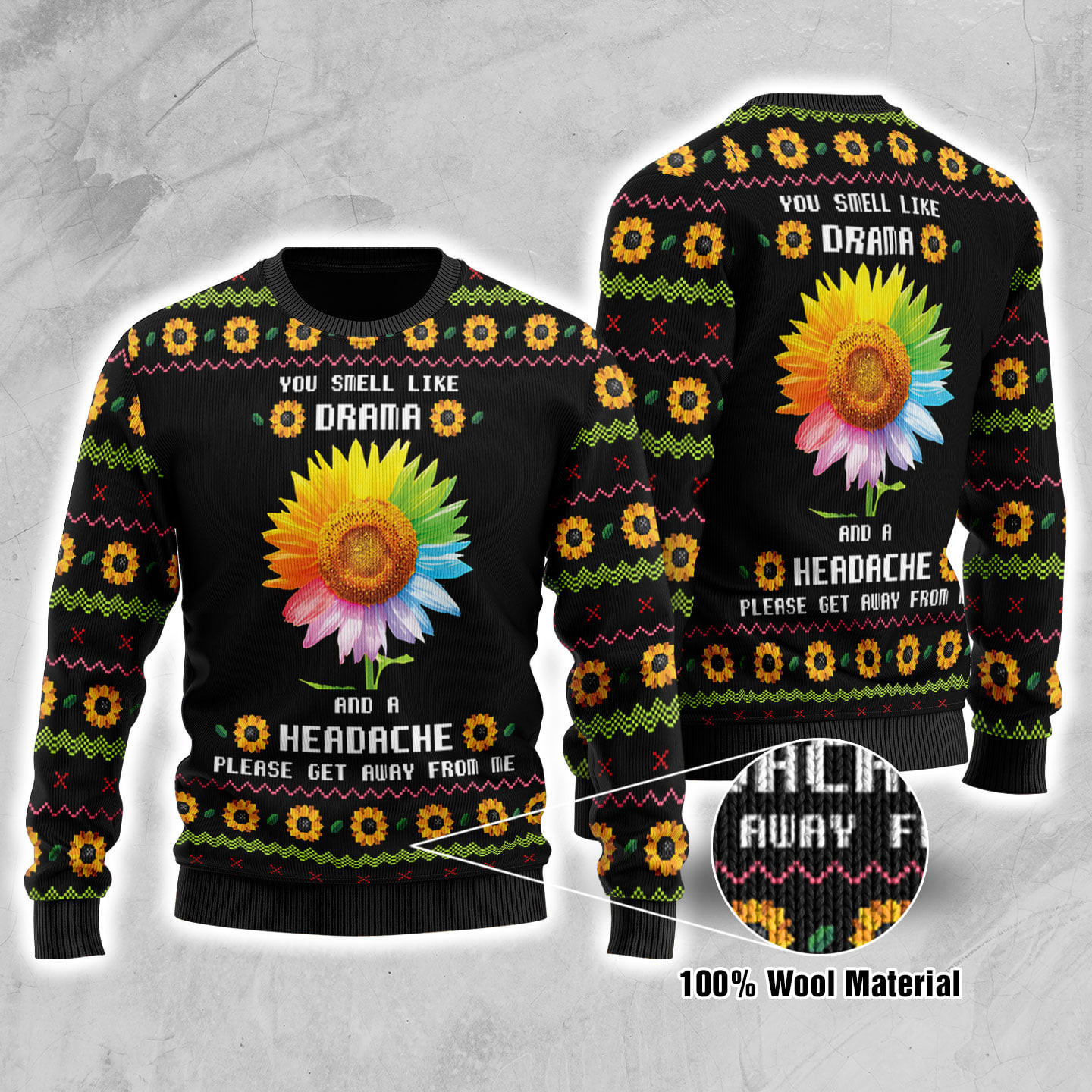 You Smell Like A Drama Sunflower Ugly Sweater Funny Christmas Sweaters Womens Mens