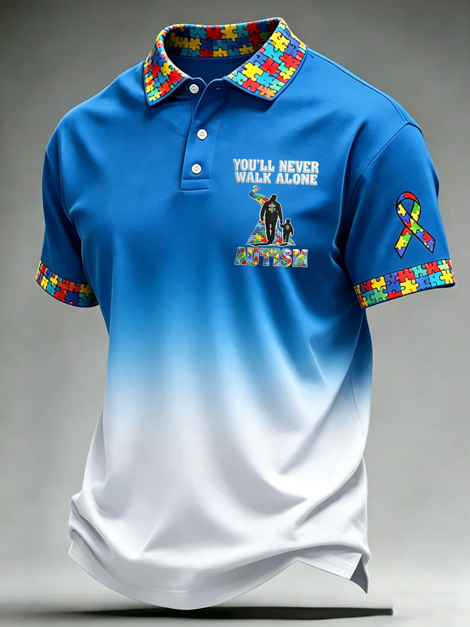 You'll Never Walk Alone Polo Shirt Autism Awareness Puzzle Piece Clothing Gift Ideas