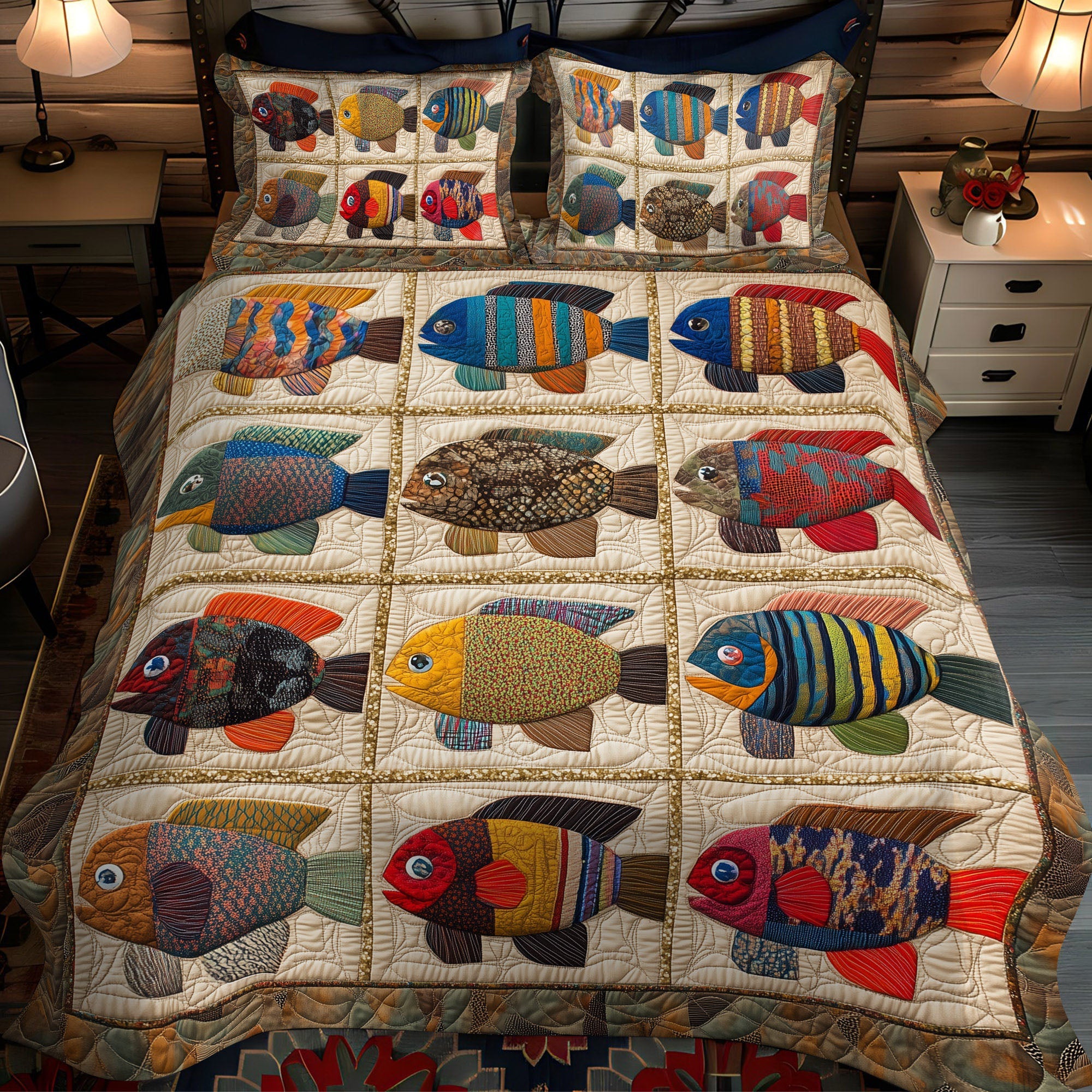 Young Anglers Quilted Bedding Set Bed Decorations Gifts For Someone Who Loves Fishing