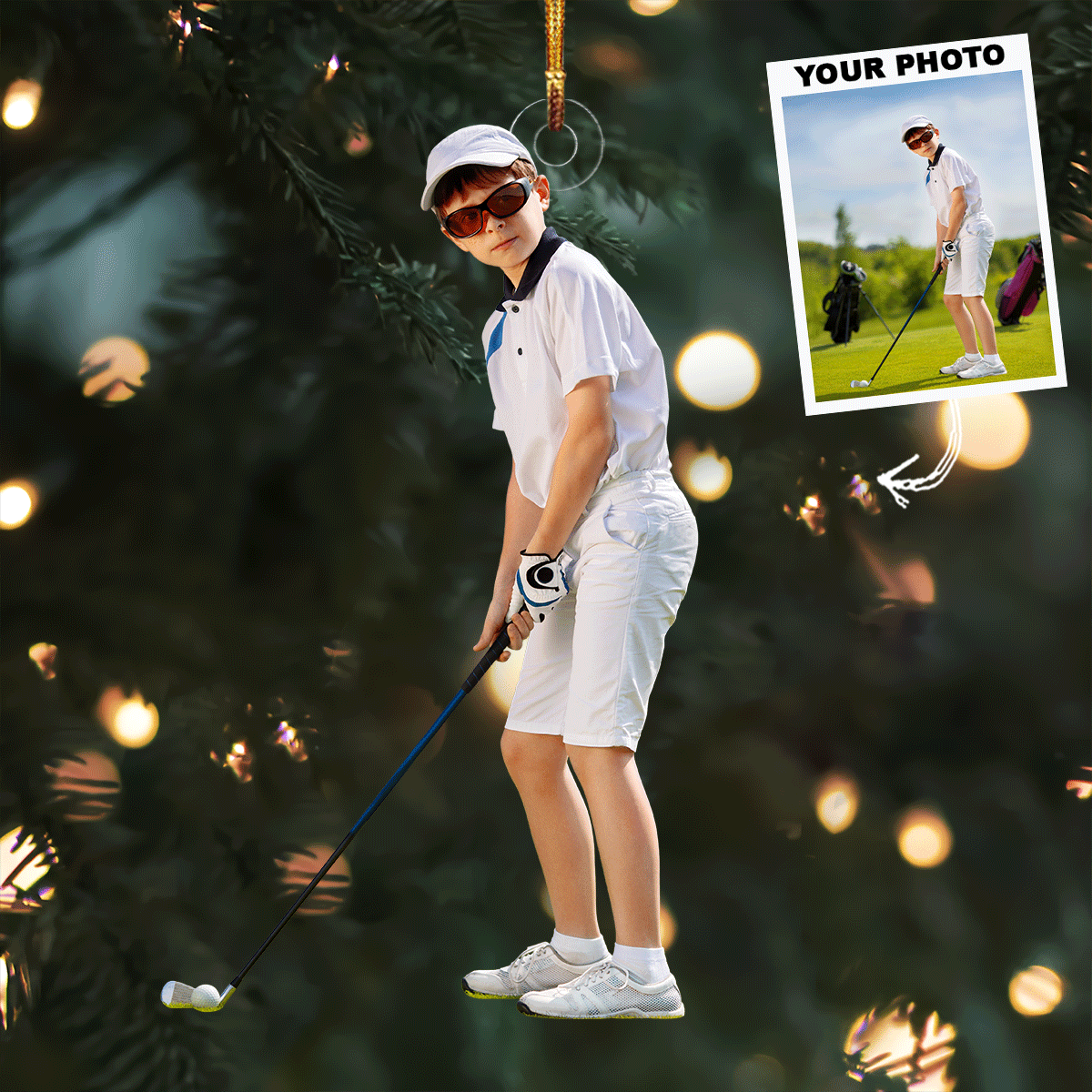 Young Golfer Personalized Photo Mica Ornament Gift For Golf Players Golf Lovers Family