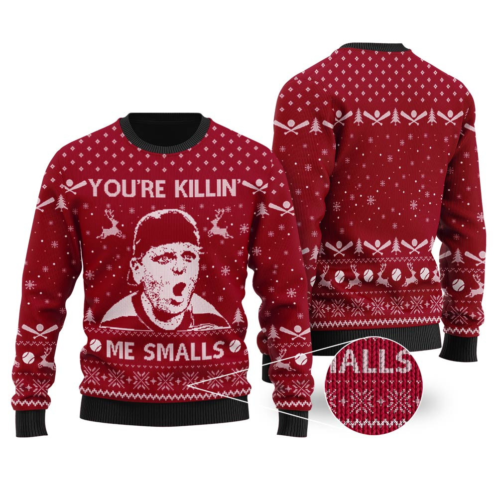 Youre Killin Me Smalls The Sandlot Ugly Christmas Sweater Cardinal Red Cozy Christmas Sweater for Holiday Season