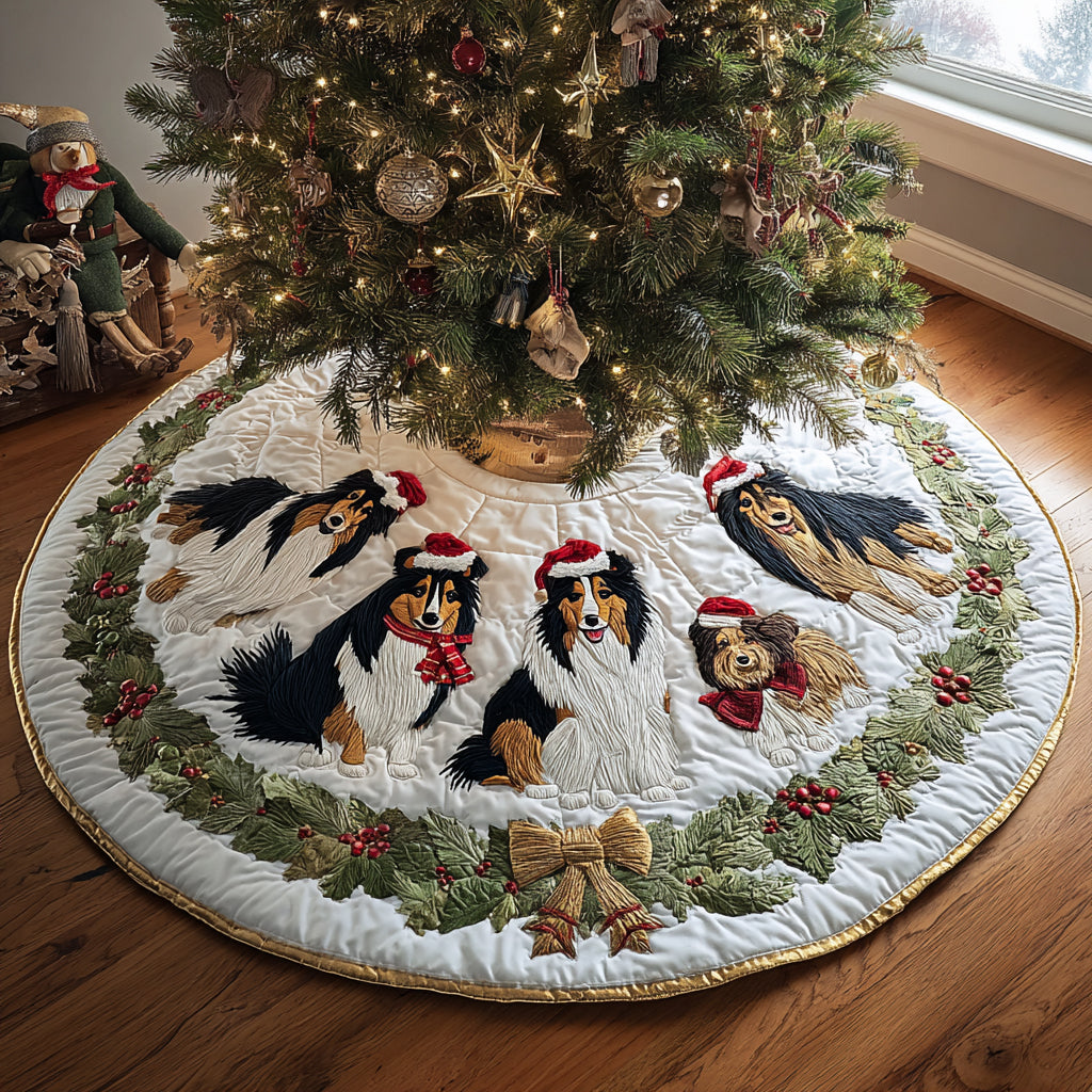 Yule Guardian Christmas Quilted Tree Skirt Holiday Home Decor Dog Lover Gifts For Him Her