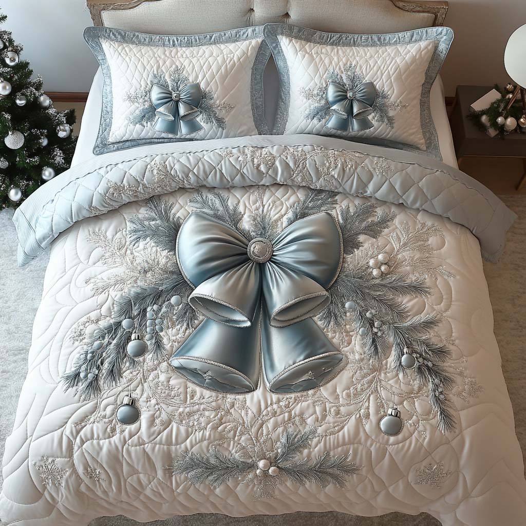 Yuletide Bell Glow Quilted Bedding Set Xmas Duvet Cover Set Gifts For The Family Christmas