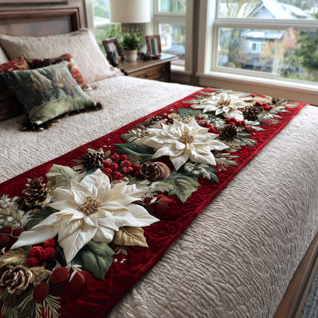 Yuletide Bloom Quilted Bed Runner Xmas Room Decorations Family Xmas Gift Ideas