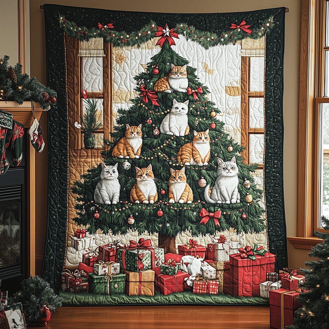 Yuletide Cats Quilted Blanket Best Gifts For Cat Lovers
