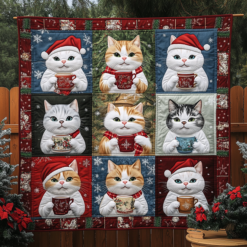 Yuletide Cats Quilted Blanket Gifts For Cat Owners