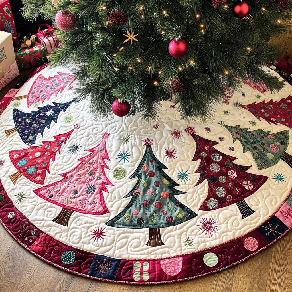 Yuletide Charm Christmas Quilted Tree Skirt Holiday Decorations Indoor Unique Christmas Gifts 2025