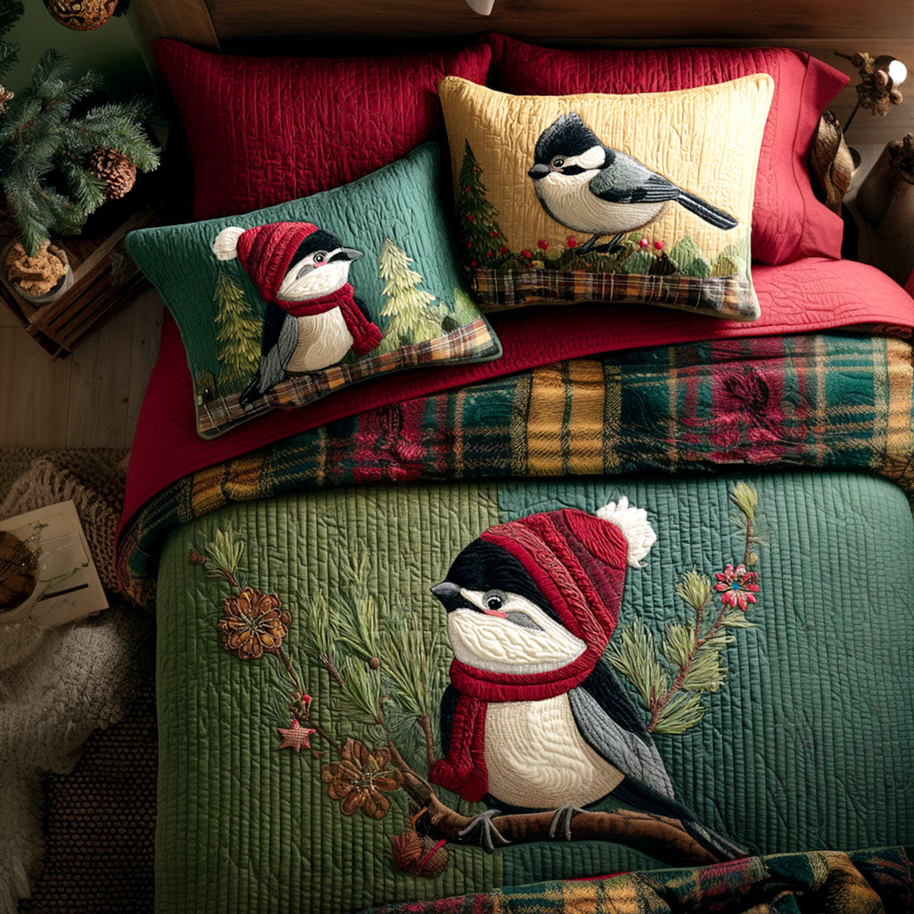 Yuletide Chickadee Quilted Bedding Set Premium Comforter Set for Restful Nights