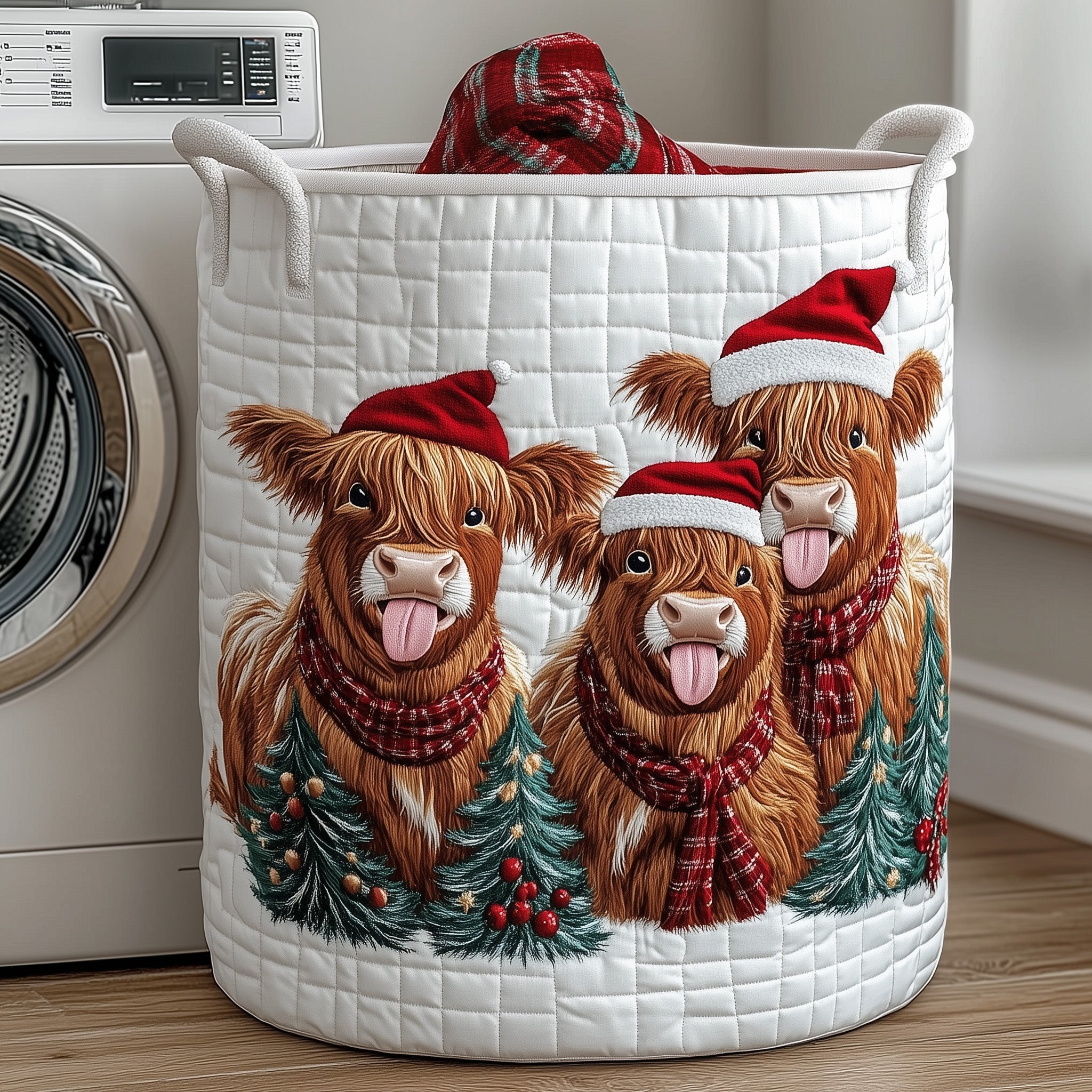 Yuletide Cow Quilted Laundry Basket Christmas Gifts For Grandparents