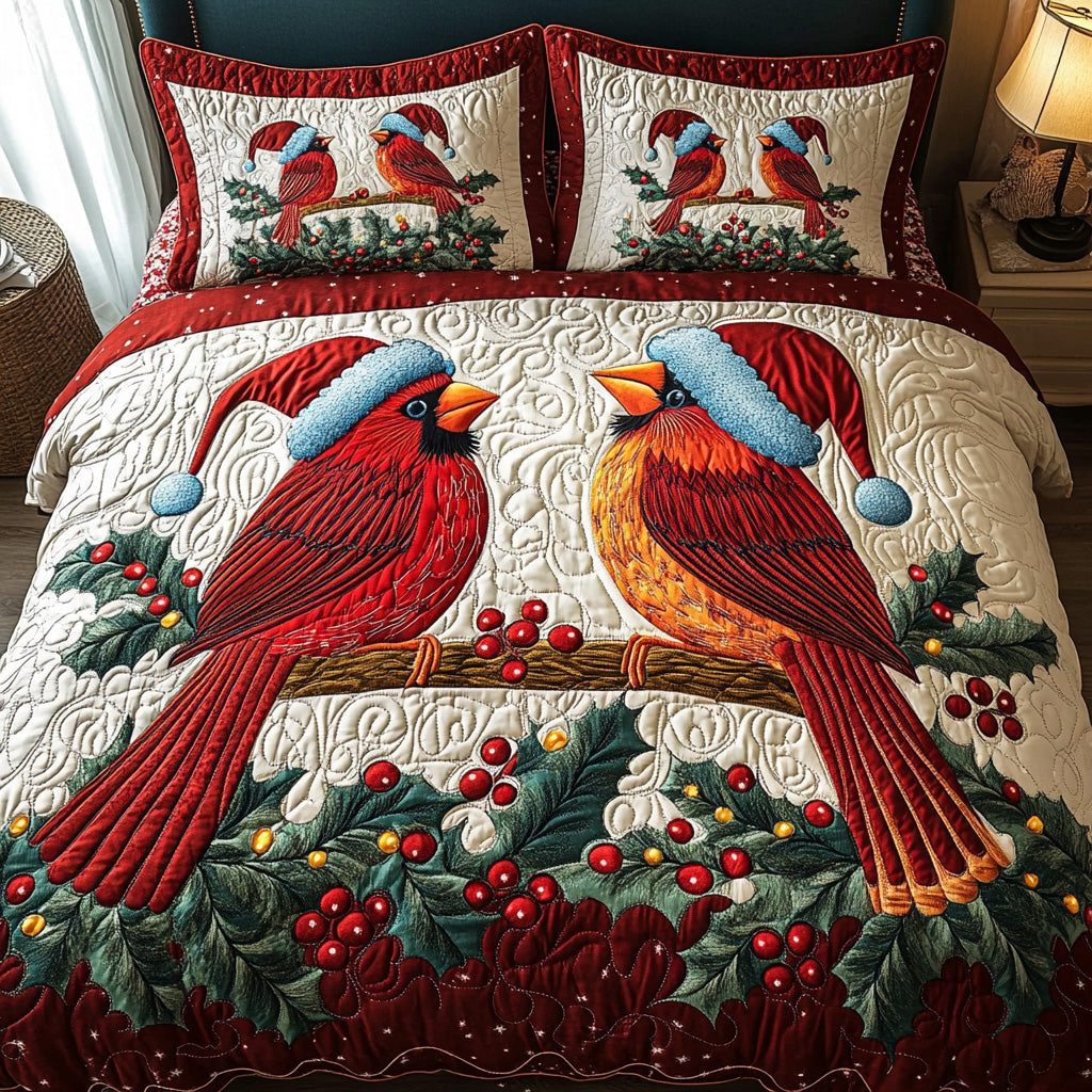 Yuletide Duet Quilted Bedding Set Bedroom Decorations Cardinal Christmas Gift