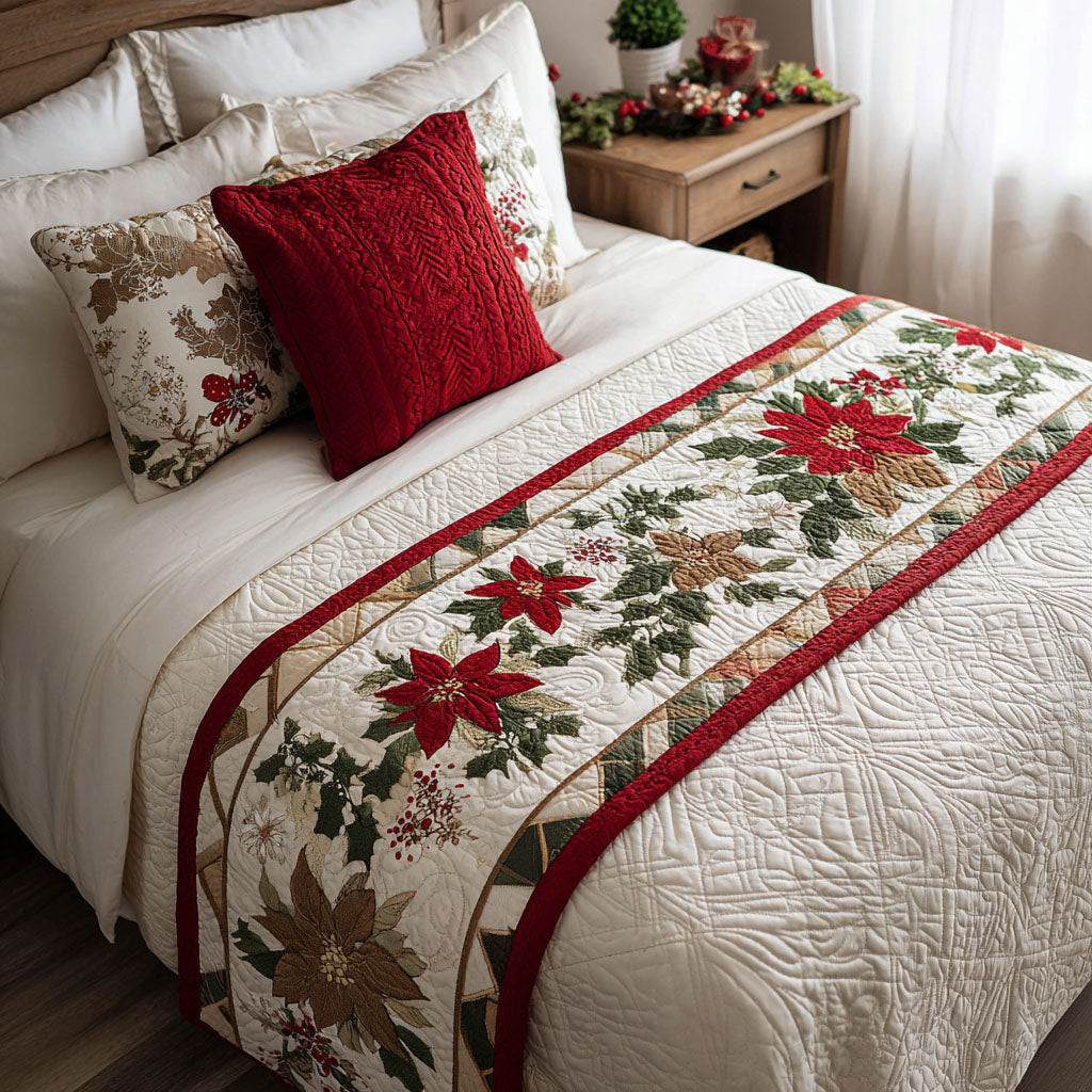 Yuletide Elegance Quilted Bed Runner Christmas Bedding Ideas Unique Christmas Gifts