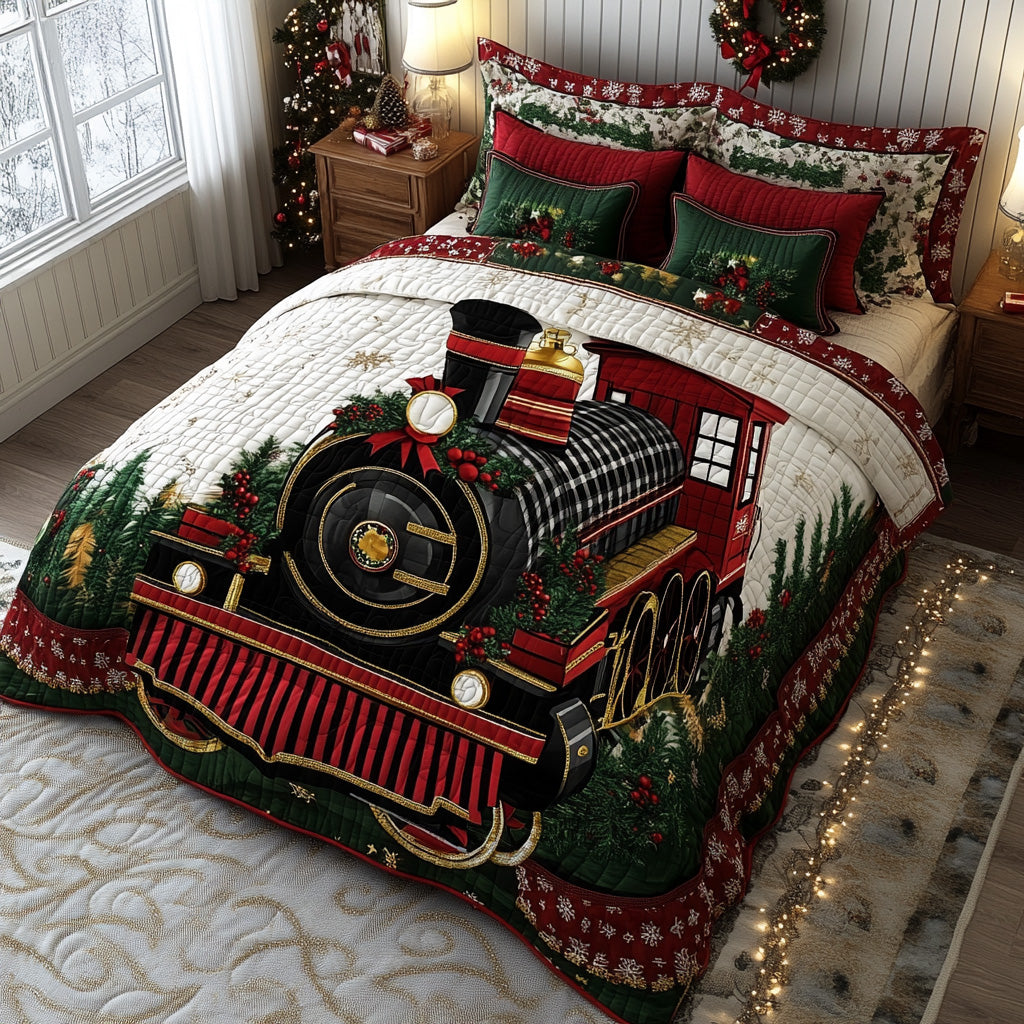 Yuletide Engine Quilted Bedding Set Personalized Bedding Set Gift for Couples