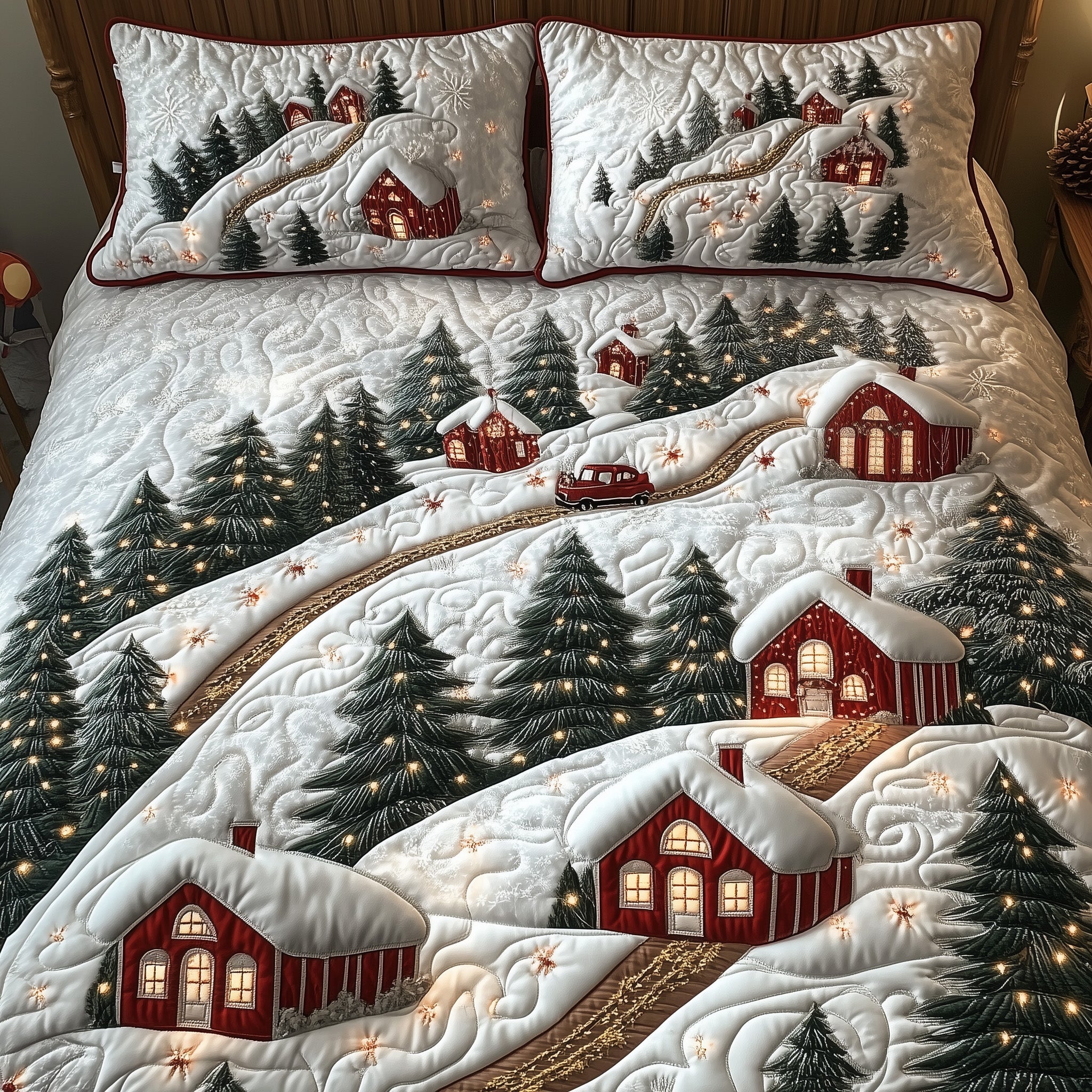Yuletide Express Christmas Quilted Bedding Set Duvet Cover Bedspread Chritmas Theme Cute Gift Ideas