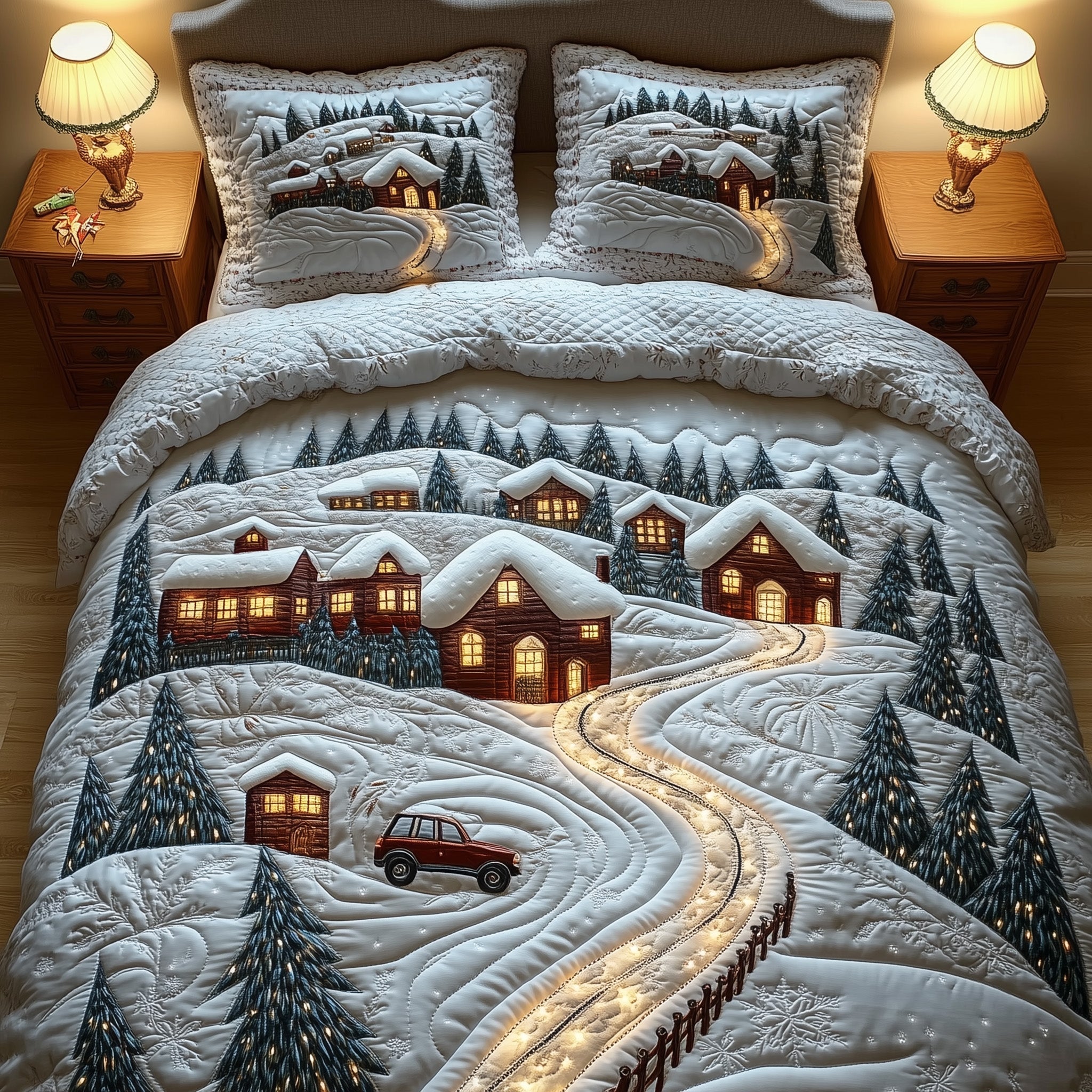 Yuletide Express Christmas Quilted Bedding Set Duvet Cover Bedspread Xmas Theme Cute Gifts For Girlfriend