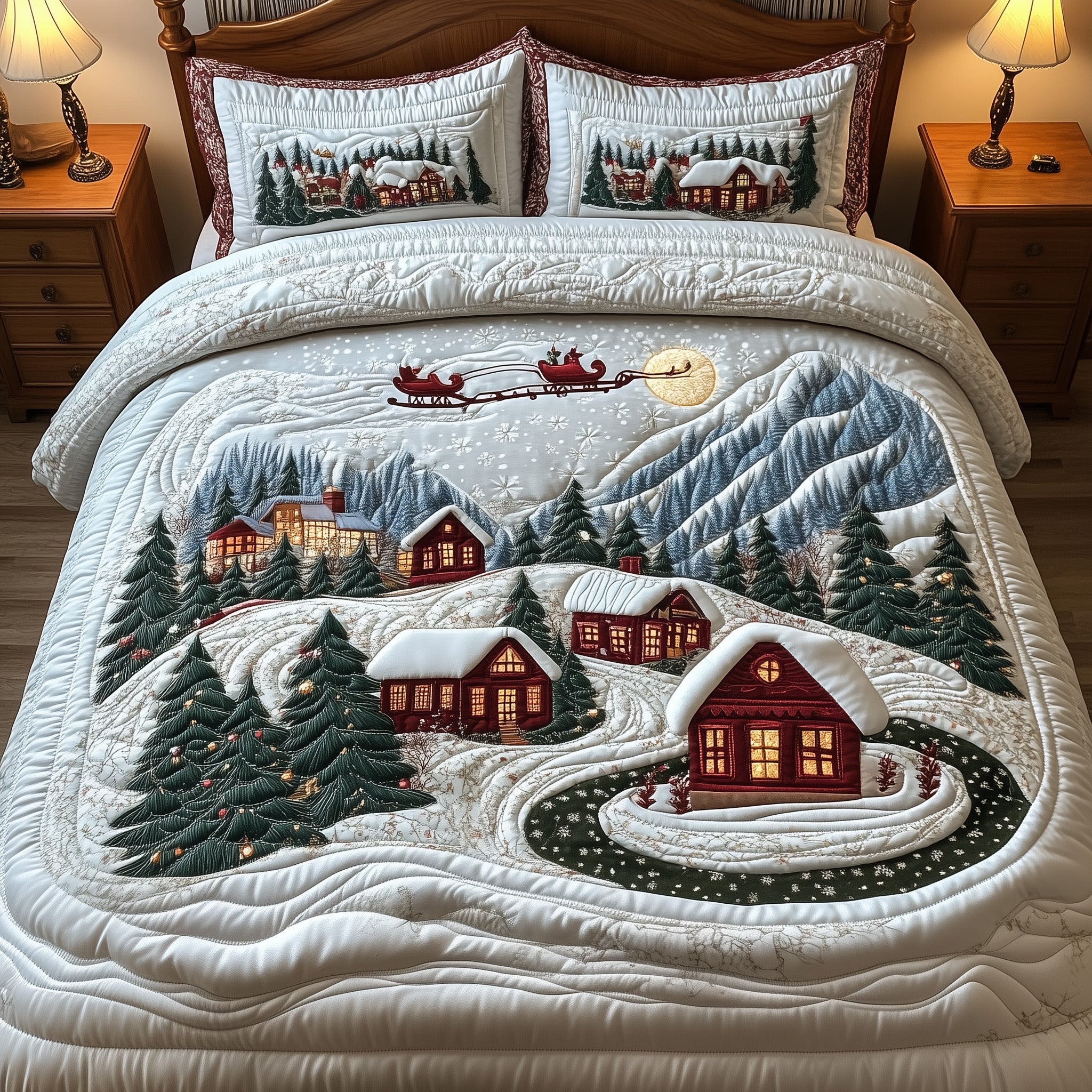 Yuletide Express Christmas Quilted Bedding Set Duvet Cover Bedspread Xmas Theme Cute Gifts For Her