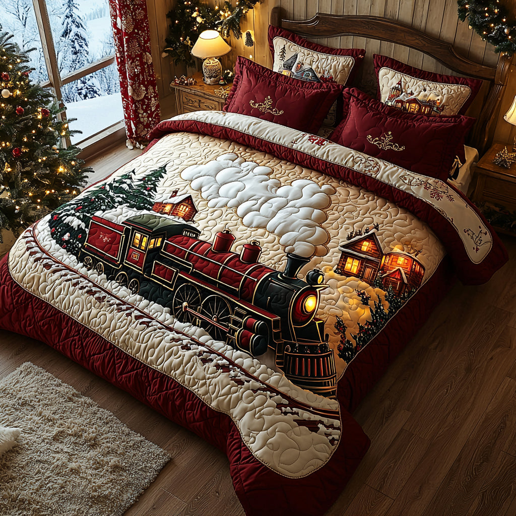 Yuletide Express Quilted Bedding Set Best Holiday Duvet Covers Best Family Xmas Gifts