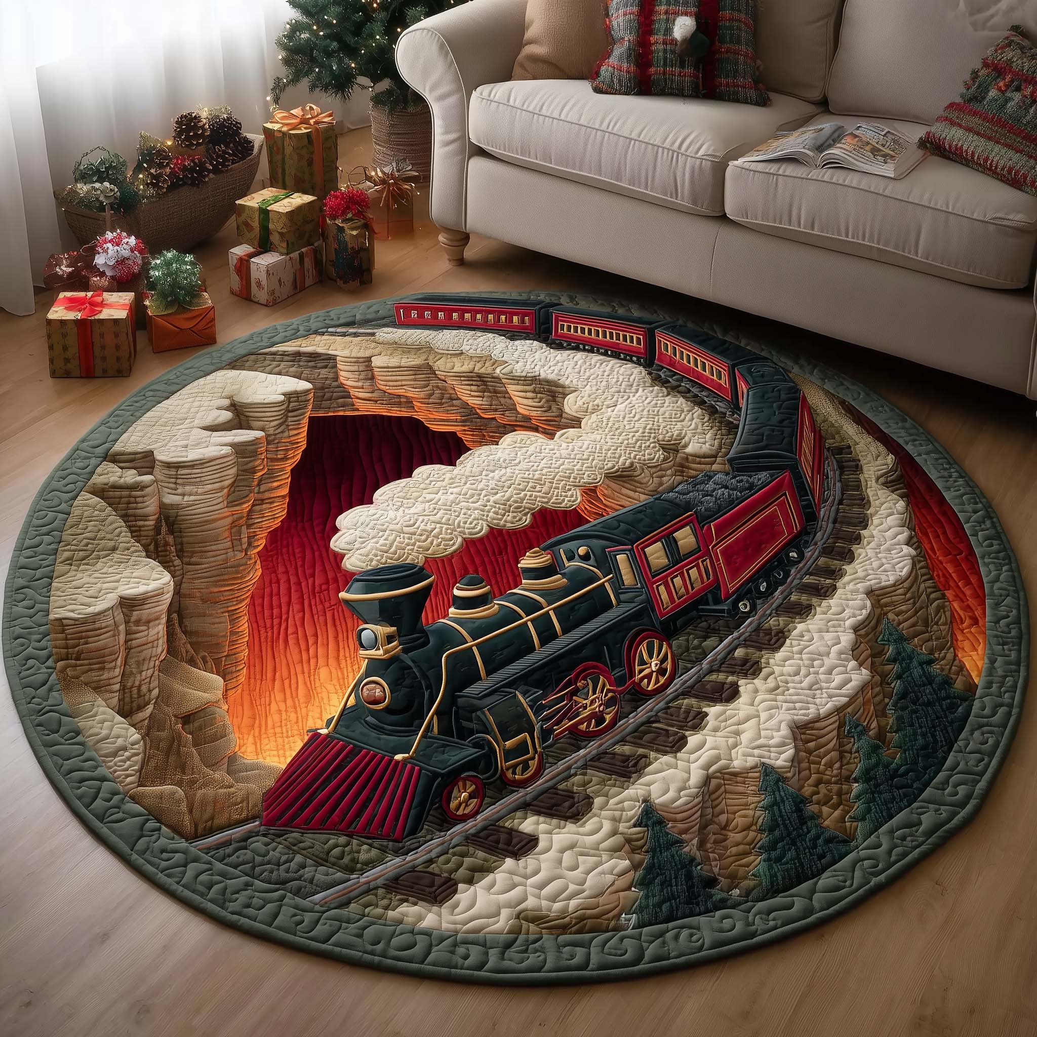 Yuletide Express Quilted Round Mat Luxury Quilted Round Mat for Living Room Elegance Trendy Quilted Round Mat That Adds Charm