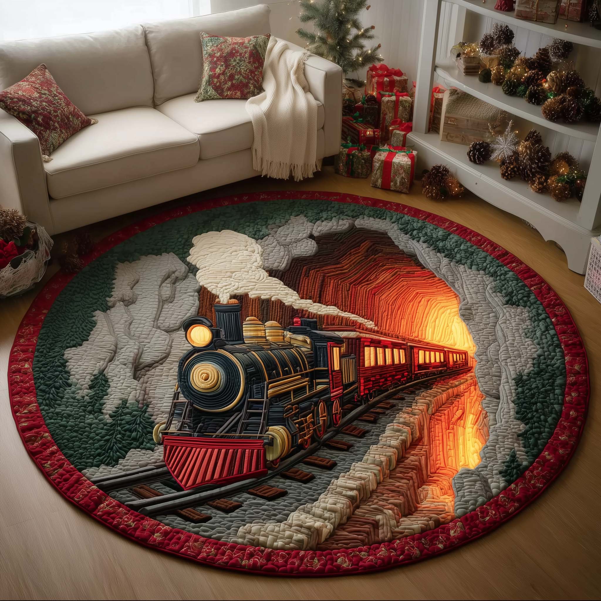 Yuletide Express Quilted Round Mat Luxury Quilted Round Mat Gift for Elegant Interiors Soft Cotton Quilted Round Mat for Daily Comfort