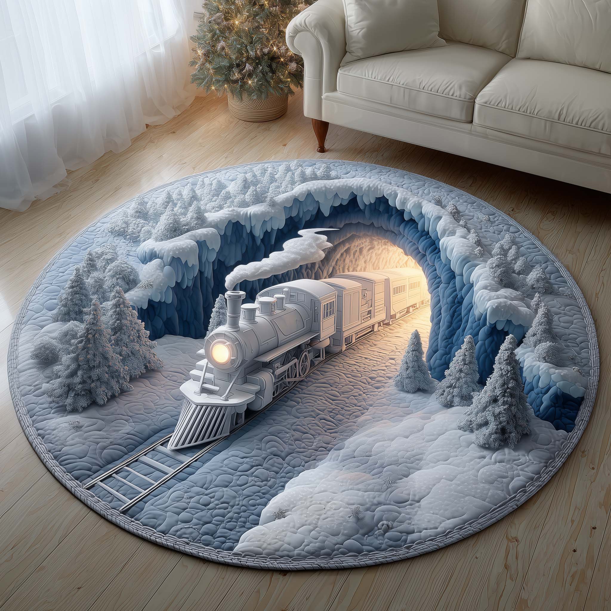 Yuletide Express Quilted Round Mat Premium Quilted Round Mat for Cozy Spaces Beautiful Quilted Round Mat Gift for Loved Ones