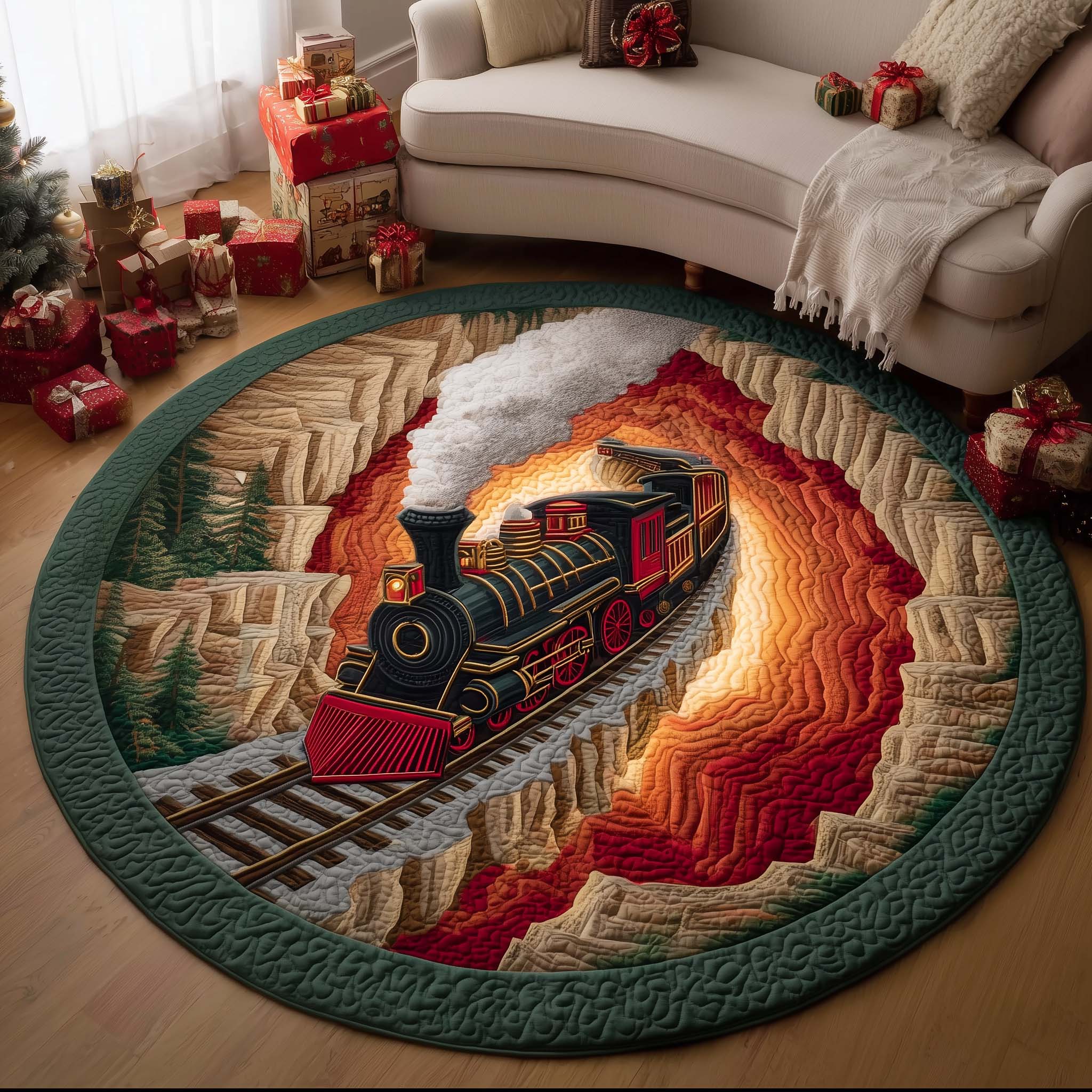 Yuletide Express Quilted Round Mat Premium Quilted Round Mat Gift for Cozy Spaces Perfect Home Accessory Quilted Round Mat
