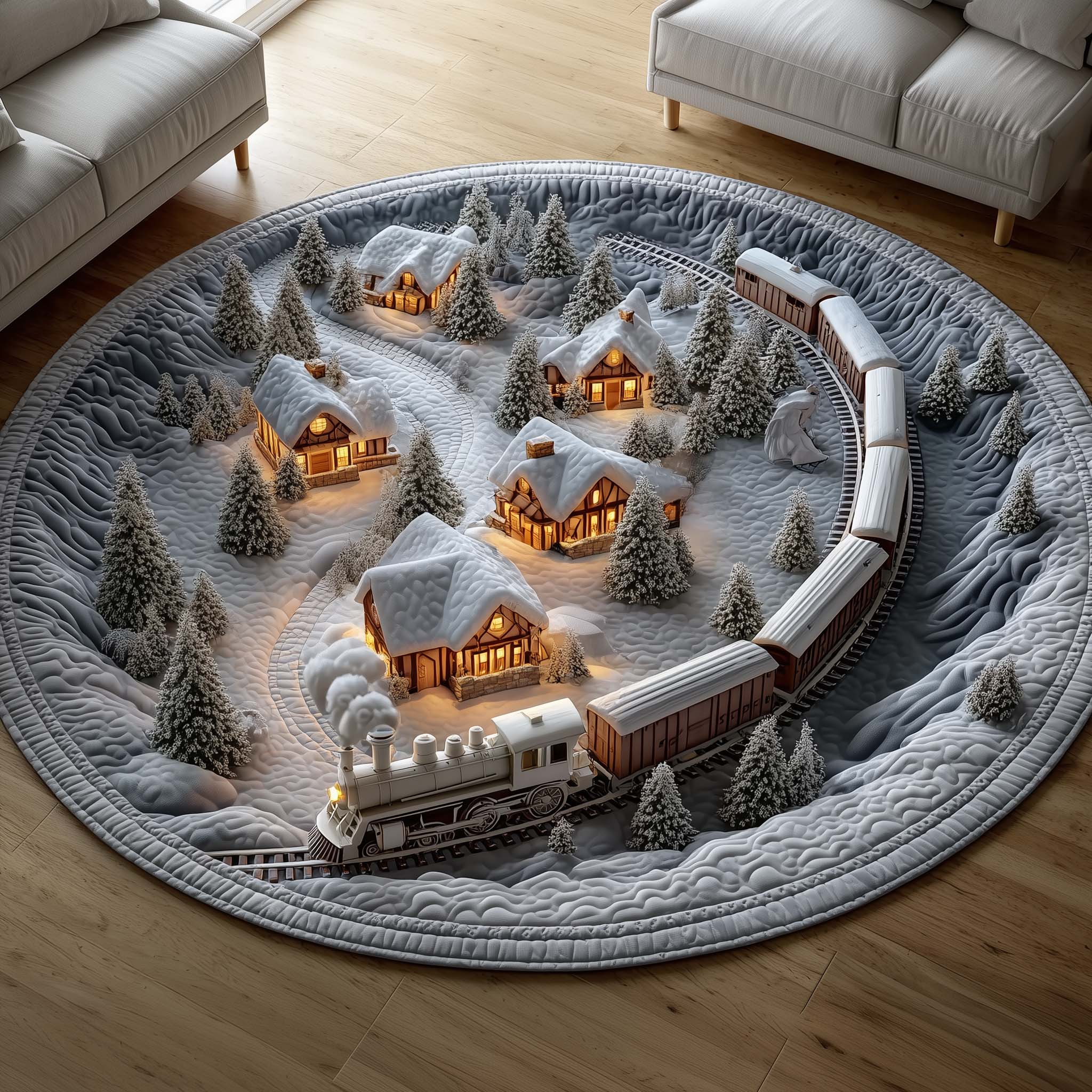 Yuletide Express Quilted Round Mat Soft Quilted Round Mat for Relaxing Areas Elegant Quilted Round Mat to Enhance Your Room