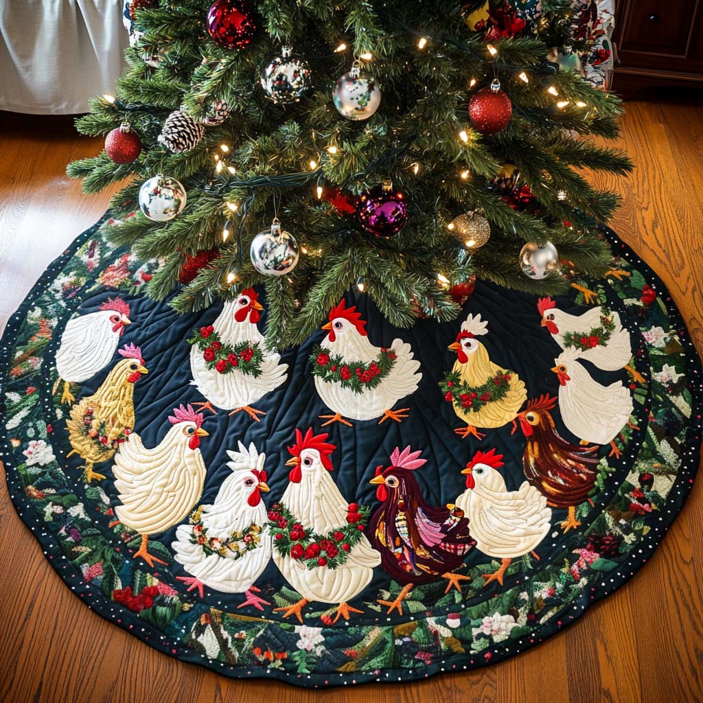 Yuletide Flock Christmas Quilted Tree Skirt Festive Christmas Home Styling