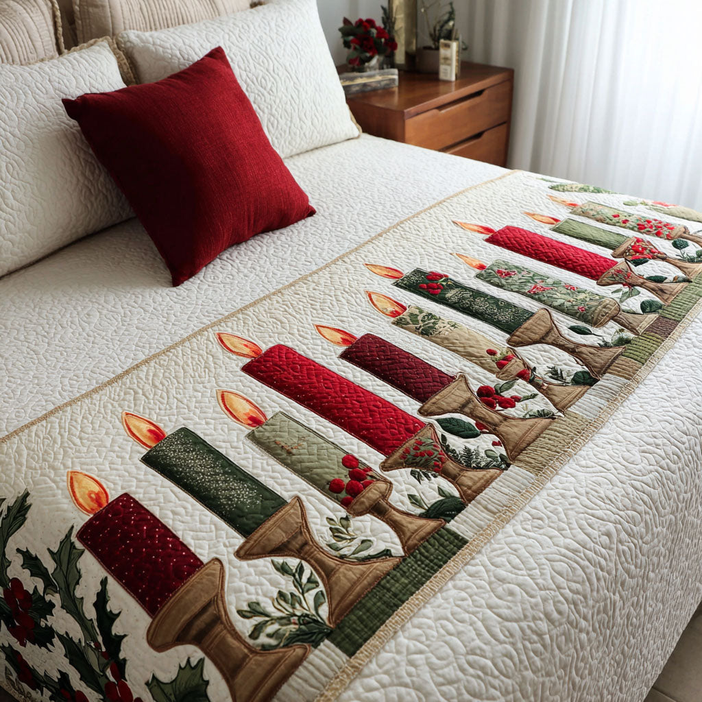 Yuletide Glow Quilted Bed Runner Holiday Bed Runner Best Secret Santa Gifts