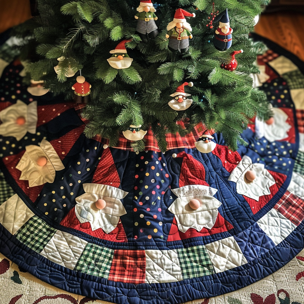 Yuletide Gnome Joy Christmas Quilted Tree Skirt Exclusive Christmas Tree Skirt Merch Collection