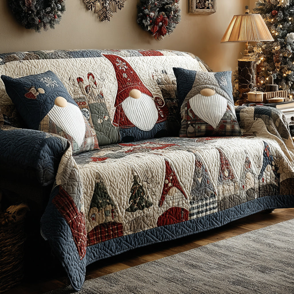 Yuletide Gnome Quilted Sofa Cover Holiday Couch Covers Gnome Christmas Gifts
