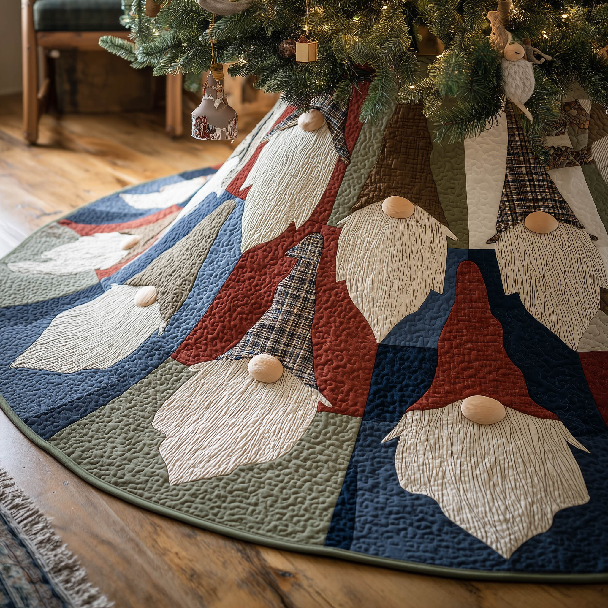 Yuletide Gnome Quilted Tree Skirt Indoor Christmas Decorations Xmas Gift Ideas
