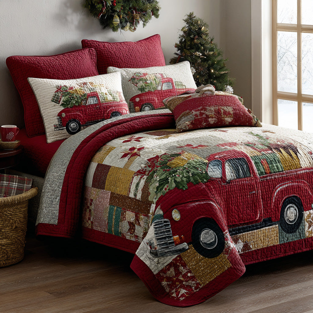 Yuletide Journey Quilted Bedding Set Holiday Duvet Cover Set Cool Family Gifts For Christmas