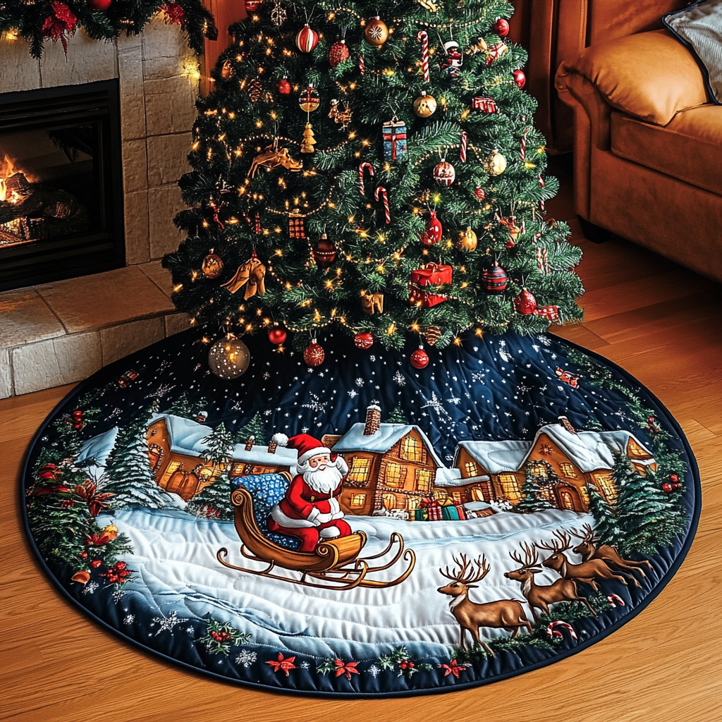 Yuletide Magic Christmas Quilted Tree Skirt Exclusive Holiday Tree Skirt Gift for Families