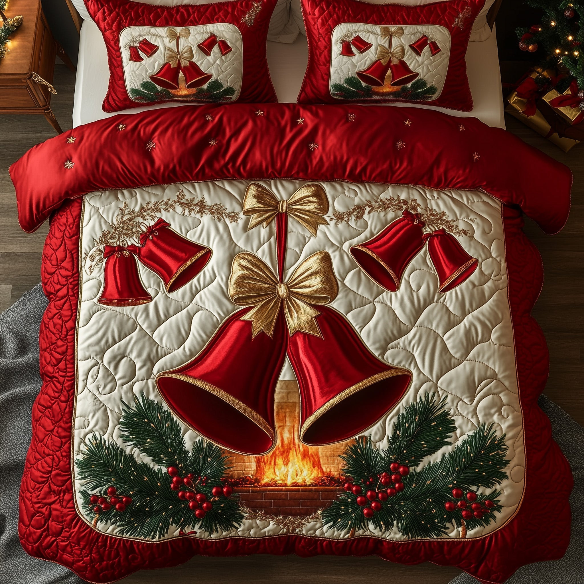 Yuletide Melody Quilted Bedding Set Cozy Winter Bedding Christmas Bedroom Decor Gifts