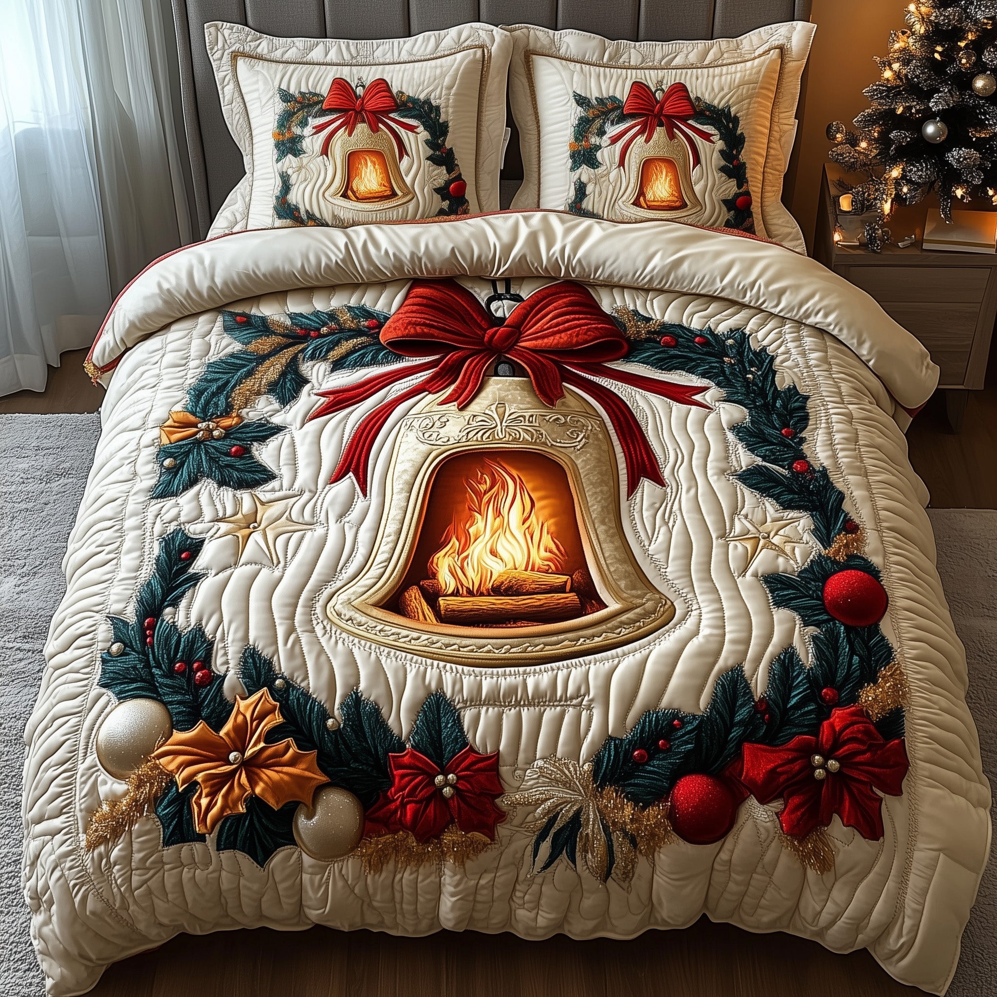 Yuletide Melody Quilted Bedding Set Winter Lodge Quilt Set Unique Xmas Bedding Presents