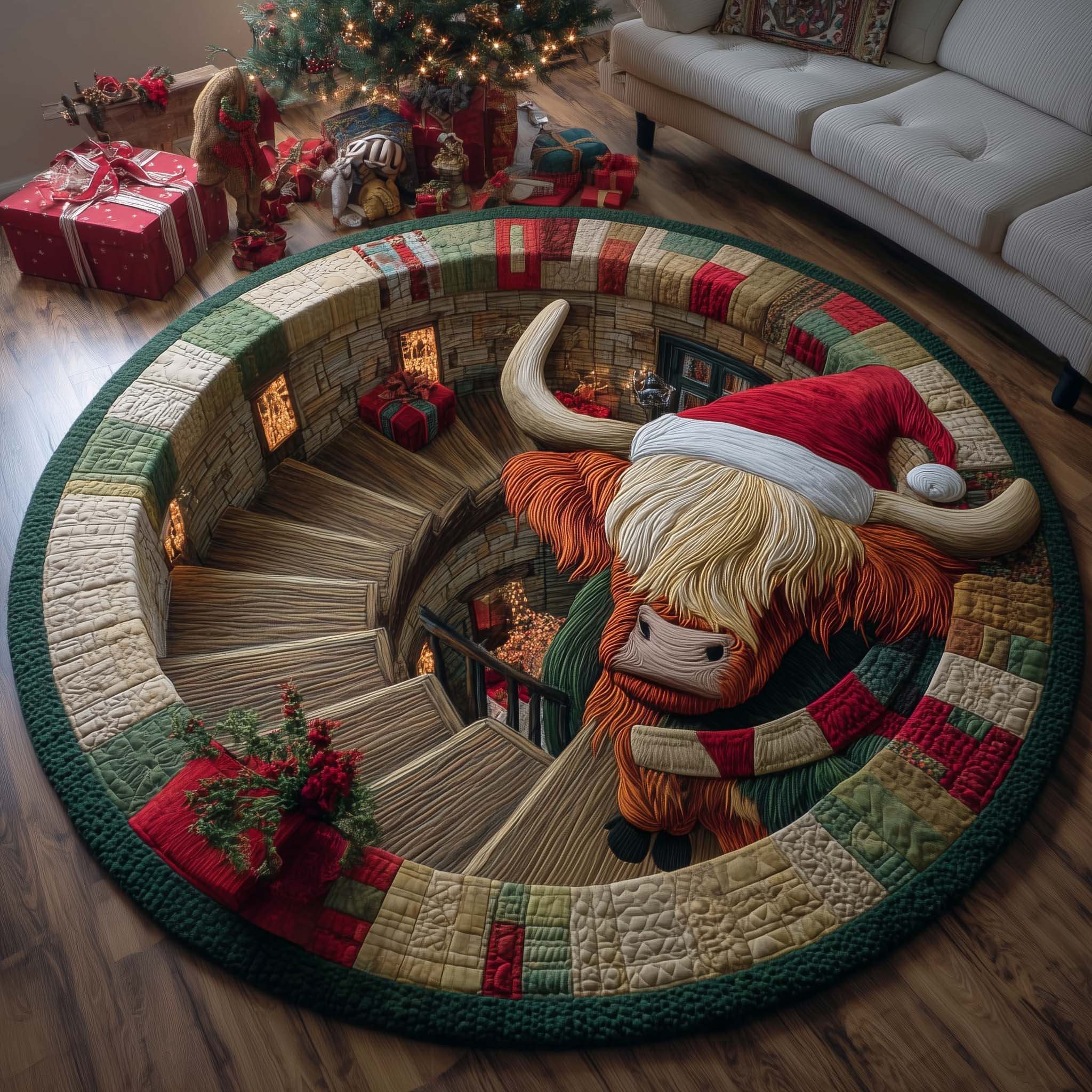 Yuletide Pasture Quilted Round Mat Beautiful Quilted Round Mat Gift for Cozy Living Soft and Stylish Quilted Round Mat for Home Decor