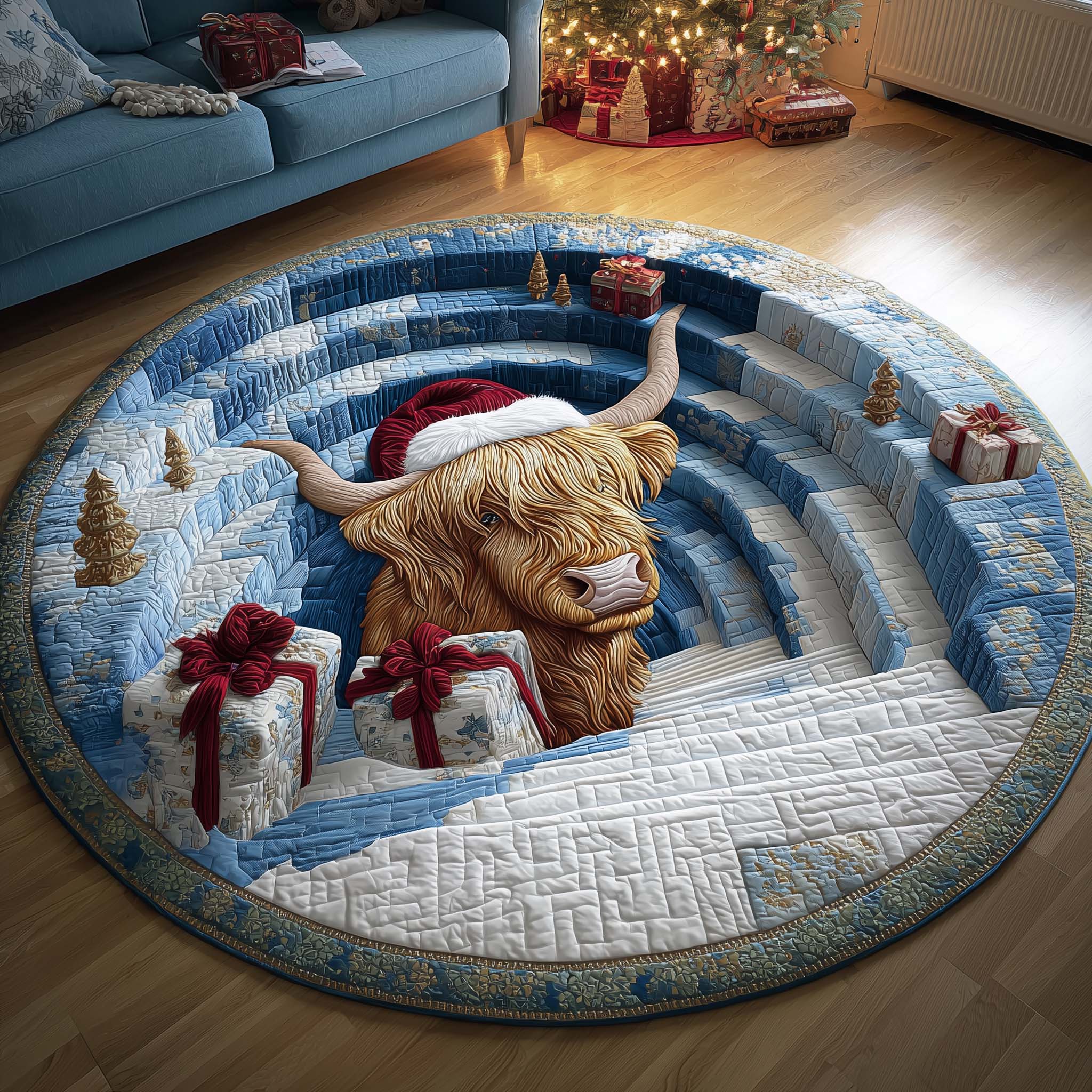 Yuletide Pasture Quilted Round Mat Lightweight Quilted Round Mat for Easy Maintenance Soft and Stylish Quilted Round Mat for Home Decor